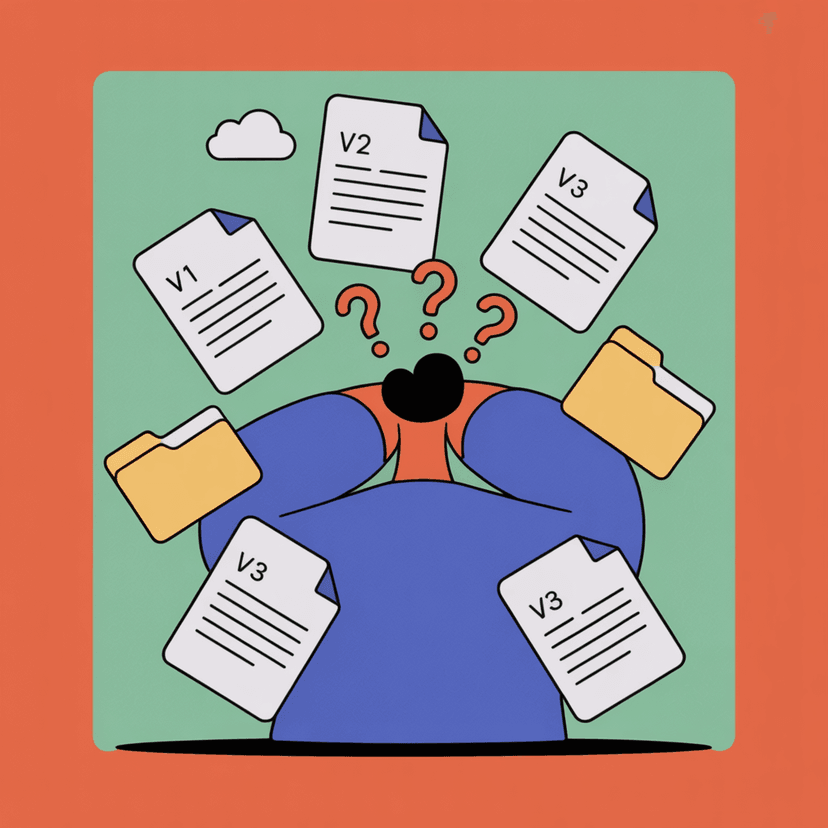 Confused worker with scattered files everywhere