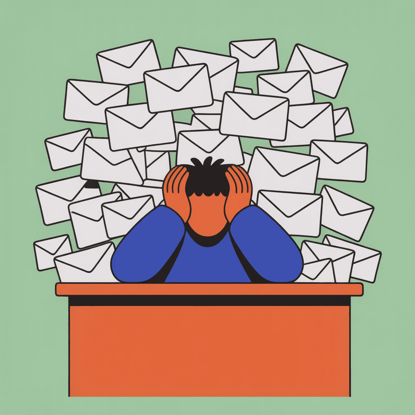 Overwhelmed worker drowning in emails