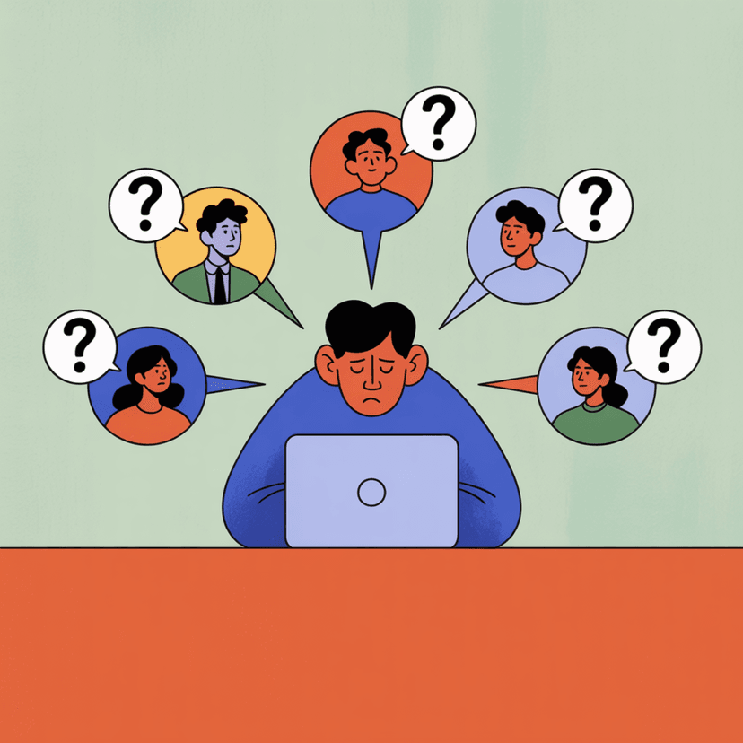 Worker surrounded by status update requests